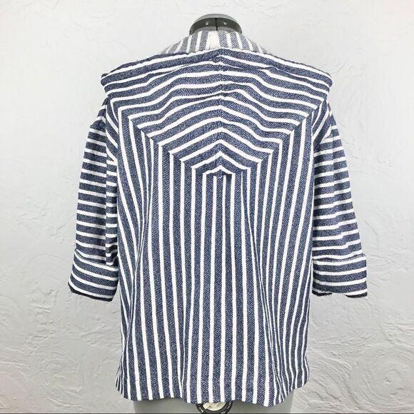 J. Crew Blue / Cream Striped Nautical Coastal Popover Beach Hoodie - Picture 8 of 16